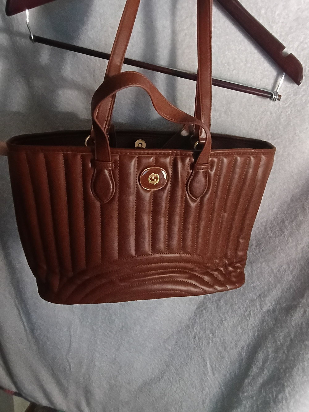Quilted Brown Women’s Tote Bag with Gold Accent
